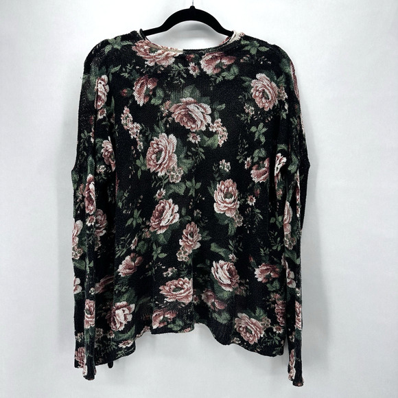 Show Me Your Mumu Bonfire Floral Sweater Size M Loose Knit Black Pink Romantic - Picture 6 of 12